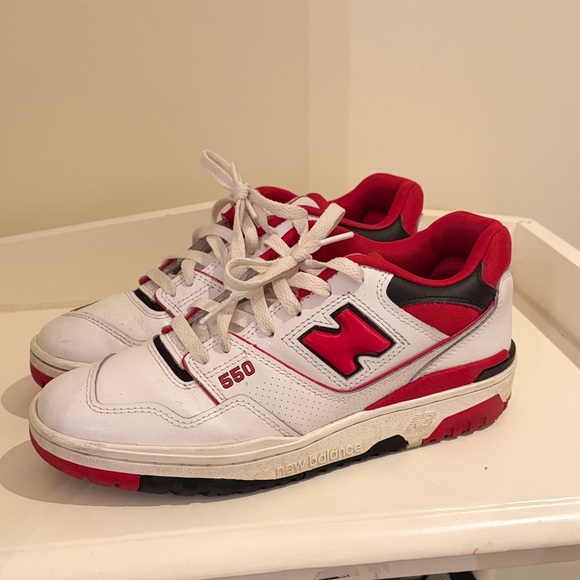 New Balance 550 White and Red Sneakers - Picture 1 of 7
